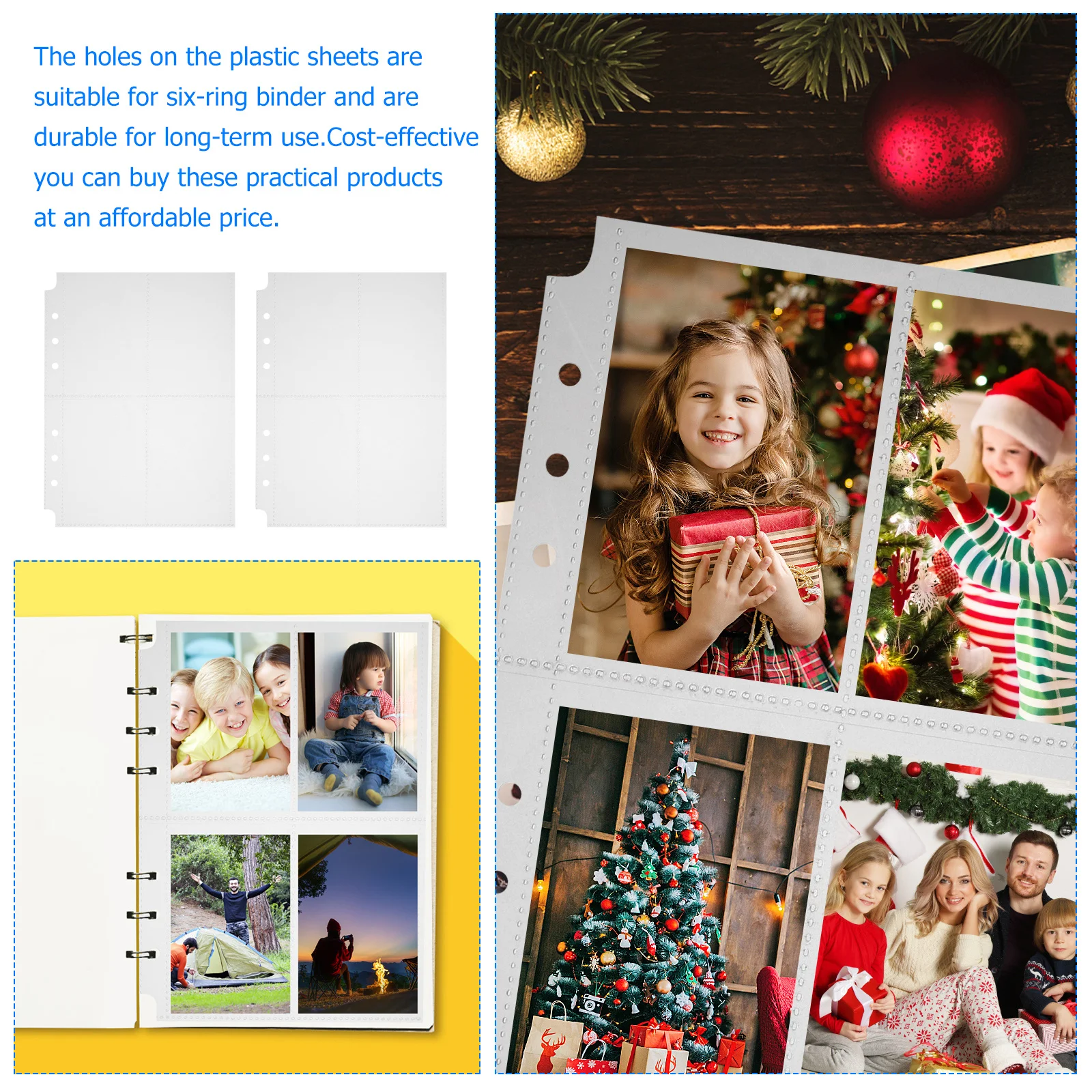 

30Pcs Photo Sleeves Reusable Transparent 6-Ring Binder Photo Sheet Pages Protective Covers for Photos Postcards