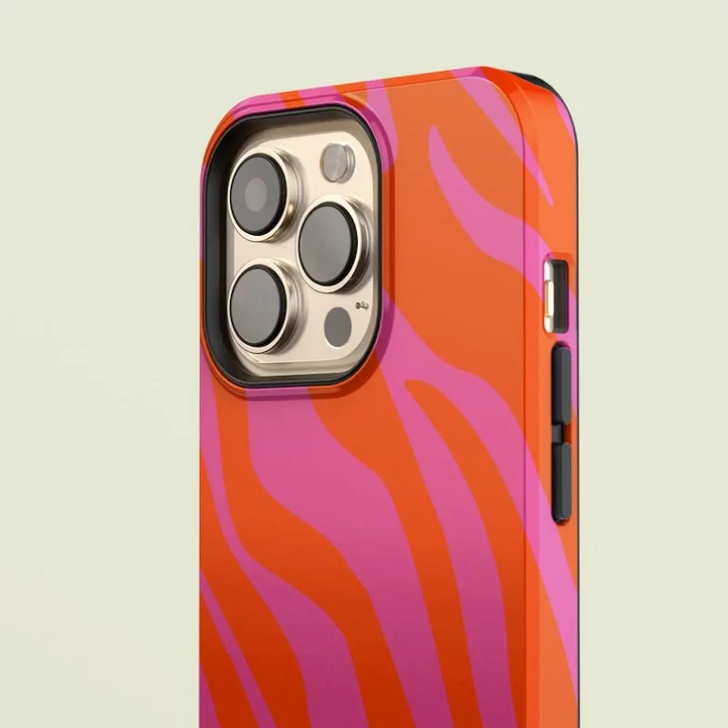 Zebra Print Patterned Orange Pink  Case For IPHONE 16ProMax 15 14 13 12 11 PRO Plus Acrylic TPU Two in one Magnetic Phone Cases