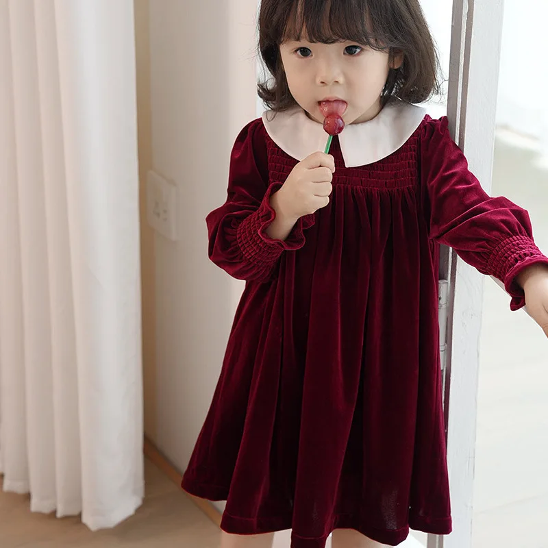 Kids Dress 2024 Winter Girls Cute Velvet Long Sleeve Princess Dresses