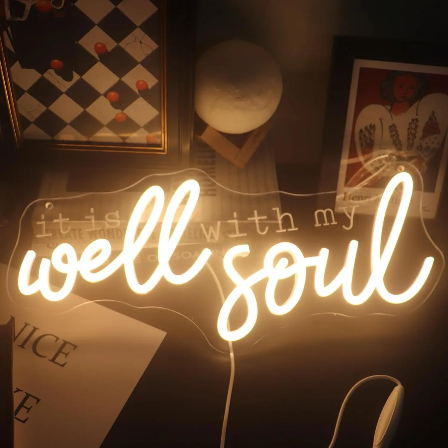 

Well Soul Neon Sign Dimmable Energy-Efficient Night light for Bar Bedroom Office Decor Wedding Party Wall Draw Birthday Art Gift