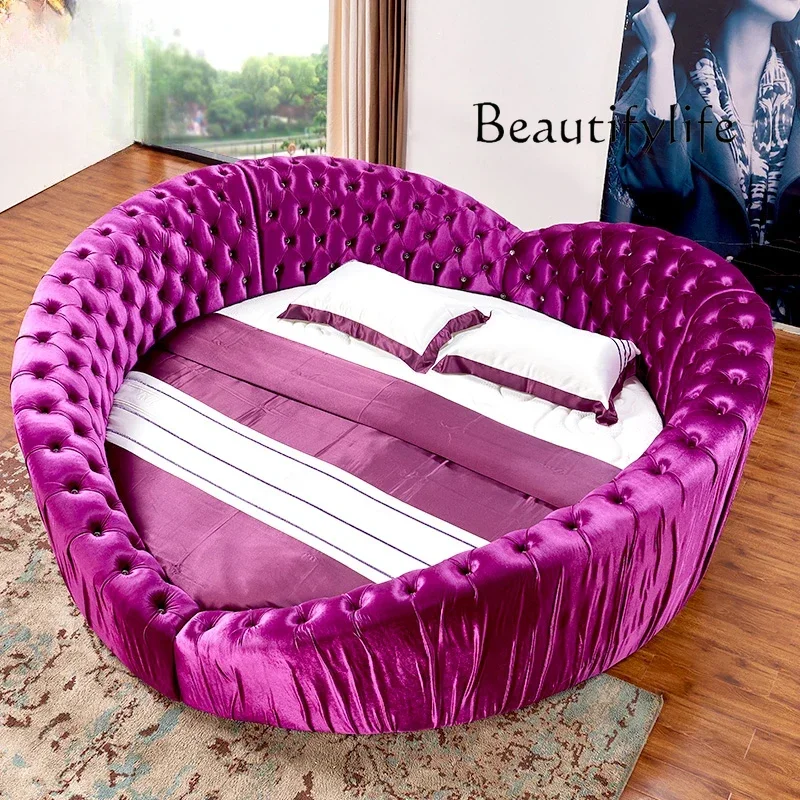 

Fabric Heart-Shaped Large round Bed Soft Marriage Couple round Bed Creative Simple Princess Bed