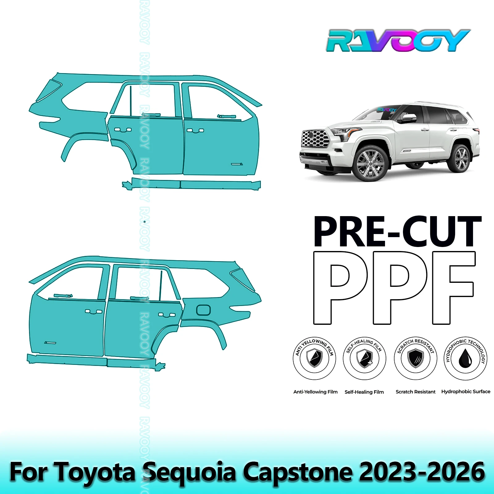 

For Toyota Sequoia Capstone 2023-2026 8.5mil Clear Matte Pre-Cut PPF Door & A/B Pillar Kit TPU Paint Protection Film Set