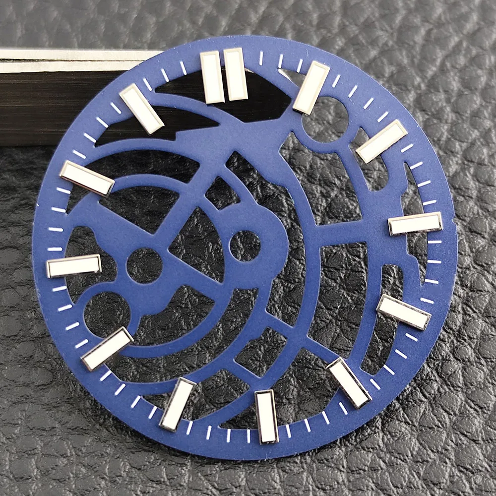 28.5mm NH70 dial hollow blue-green luminous dial suitable for NH70NH72NH35 movement men's watch dial change parts