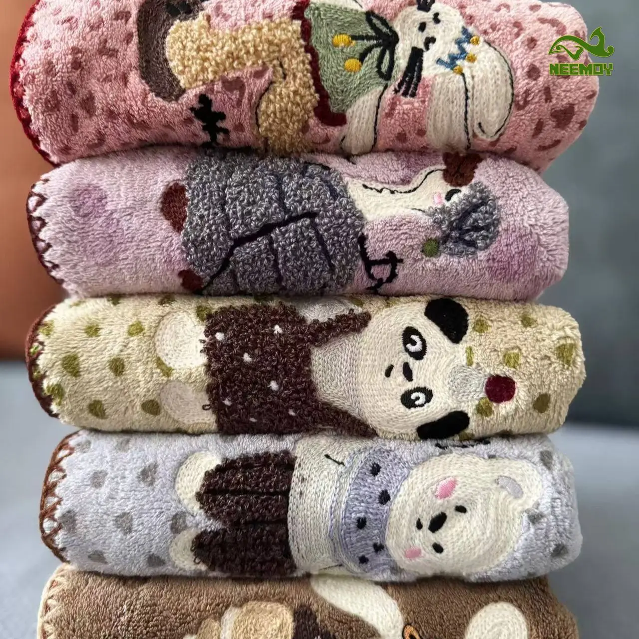 Cute Embroidered Towel Coral Bath Soft Absorbent Thickened Quick Drying Face Wash Towel  Couple Hair Speed Home Embroidery