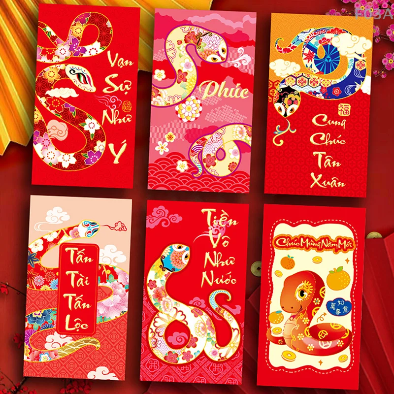 6Pcs Creative Cartoon Red Envelopes 2025 New Year Red Pocket Money Packing Bag Hongbao Spring Festival Red Packets Decoration