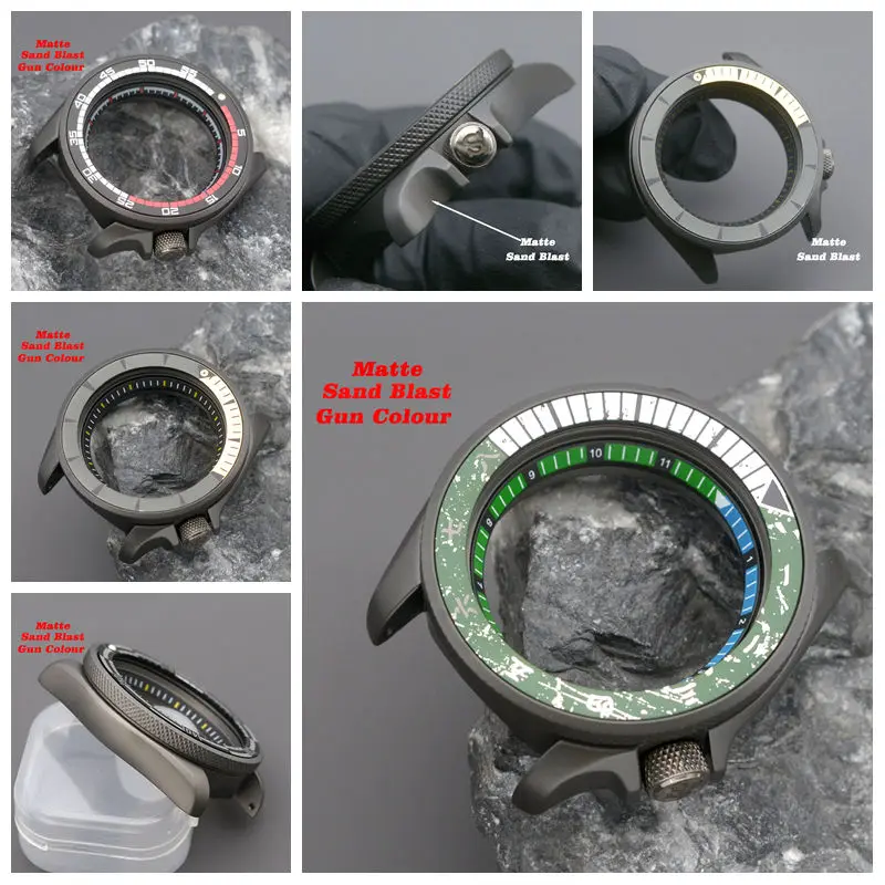 Sand Blast Matte Gun Colour SKX009 SKX007 Men's Watch Case Fit NH34 NH35 NH36 Automatic 316L Stainless Steel Sapphire Glass