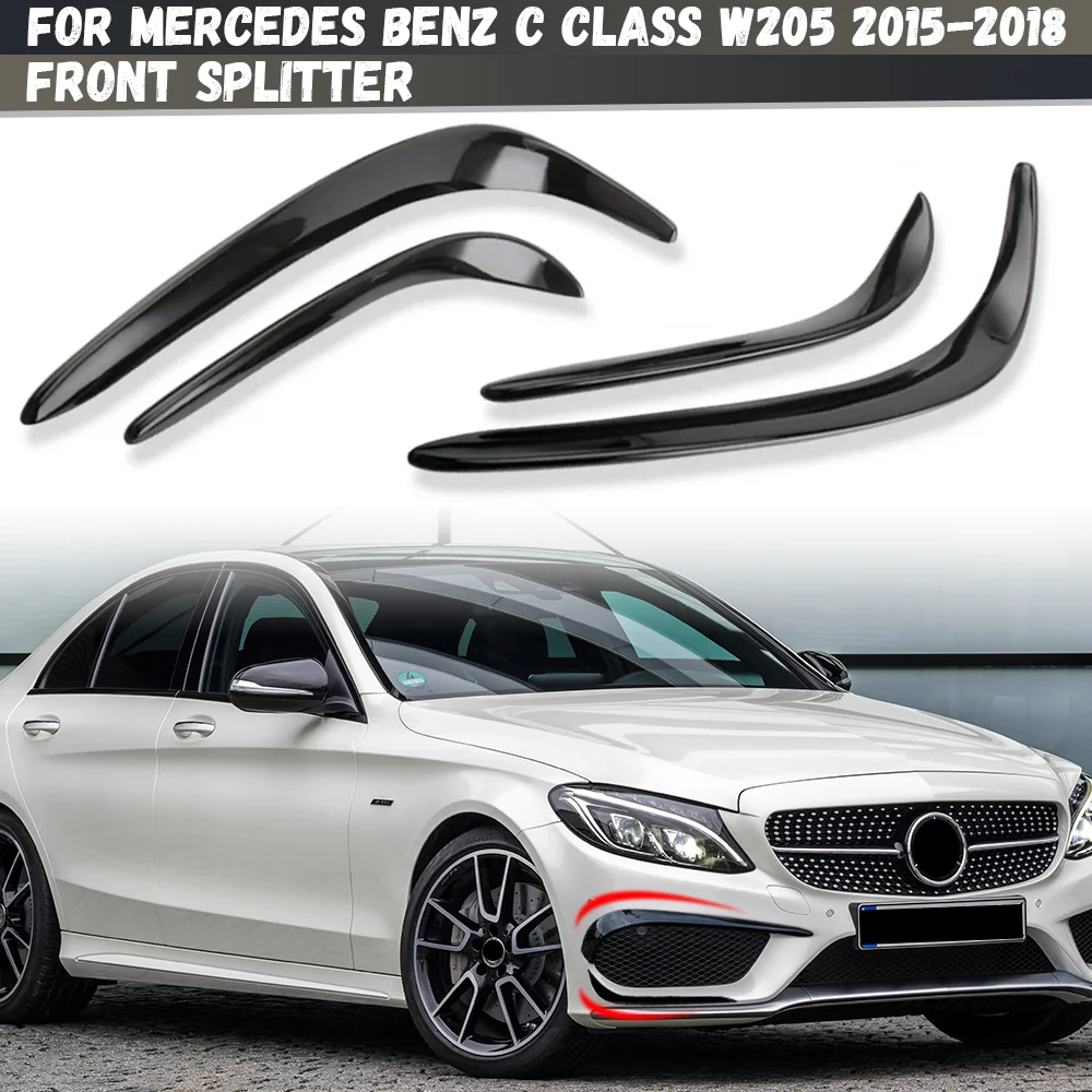 Car Front Canard Tuning For Mercedes Benz C Class W205 2015 2016 2017 2018 Front Bumper Side Spoiler Splitter Air Blade