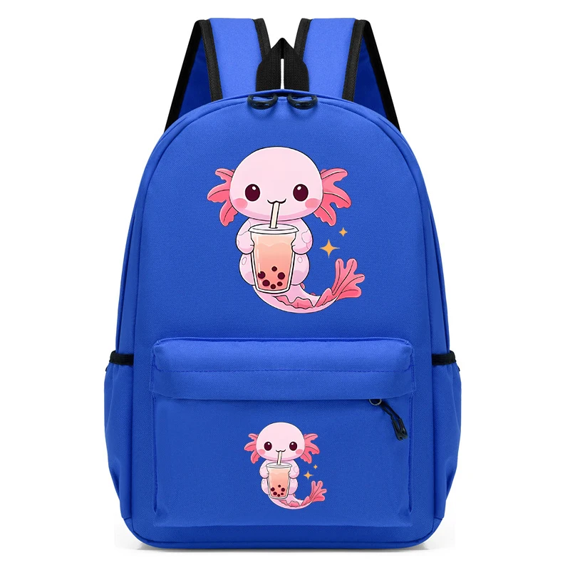 Anime Cartoon School Bags for Children, Kindergarten Student Backpack, Boba Axolotl Bubble Tea, Travel Bagpacks, Sac A Dos