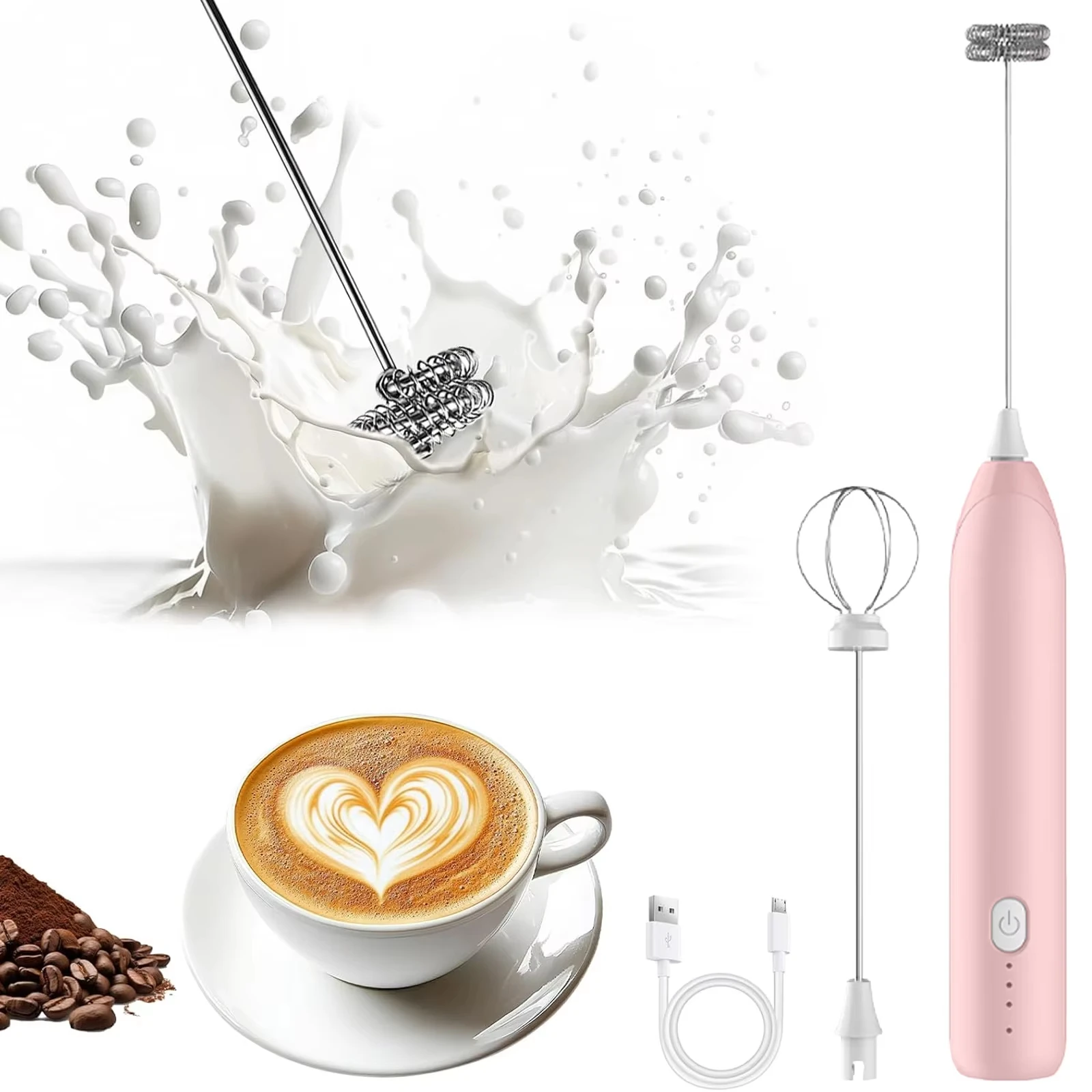 Electric milk frother, dual stirrer, 3-speed handheld milk coffee mixer, portable egg beater, cream whisk, kitchen batter mixer