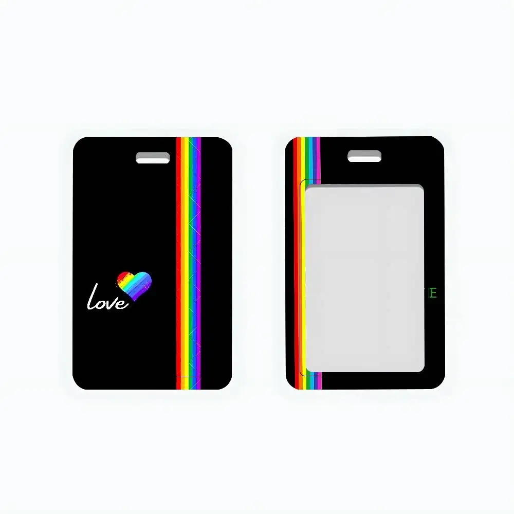 Colorful Rainbow ID Card Holder Cute PVC Badge Holder Cartoon Card Cover Student ID Bus Card Case With Clear Window