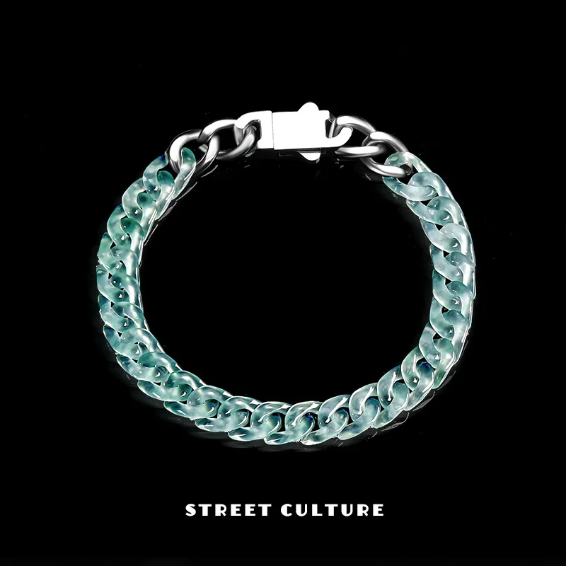 Certificate Real Natural Blue Water Jade Cuban Link Chain Bracelet Handstring Carved Charm Jadeite Jewelry Fashion Amulet Gifts