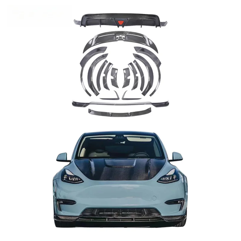 High Quality 2019- Carbon Fiber Body Kit for  Model Y Upgrade to C Style with Front Lip Rear Diffuser Side Skirts Spoiler