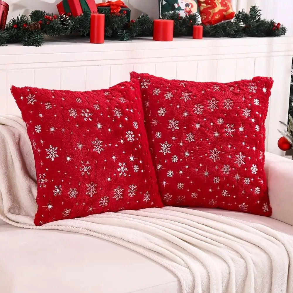 1pcs Luxury Christmas Cushion Pillow Covers Silver Snowflake Print Soft Plush Decorative Pillowcase for Home Sofa Holiday Decor