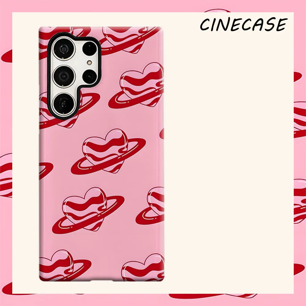 Coque de protection intégrale de luxe à double couche motif Cœur Rayé Planète pour Samsung Galaxy S26 S25 S24 A56 A36
