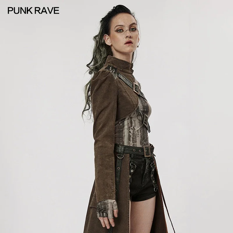 PUNK RAVE Women's One-Arm Jacket with Eyelets and Rivets Cool Punk Style Small Coats Top Fashionable Female Outerwear