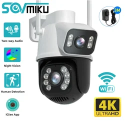 Sovmiku กล้องวงจรปิดแบบสมาร์ท4K, 8MP กล้องวงจรปิดระบบ WiFi PTZ เลนส์คู่หน้าจอกลางแจ้งการมองเห็นได้ในเวลากลางคืนติดตามอัตโนมัติกล้อง IP รักษาความปลอดภัย