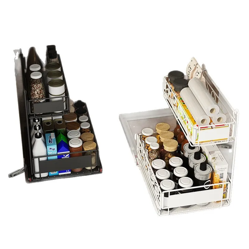 

Kitchen sink rack, double floor pull-out drawer rack, countertop seasoning storage rack