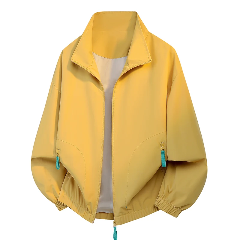 American Men's Stand Collar Thin Sports Coats Streetwear Windbreaker Cardigan Jackets Man Flight Zipper Baseball Jersey Jacket