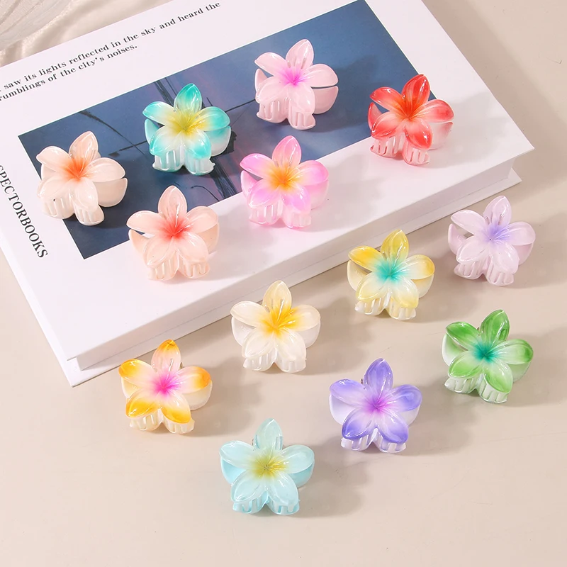 4cm Candy Color Small Flower Hair Claw Gradient Color Acrylic Material Hair Clip Non-slip Shark Clip Ponytail Hairpin For Girls