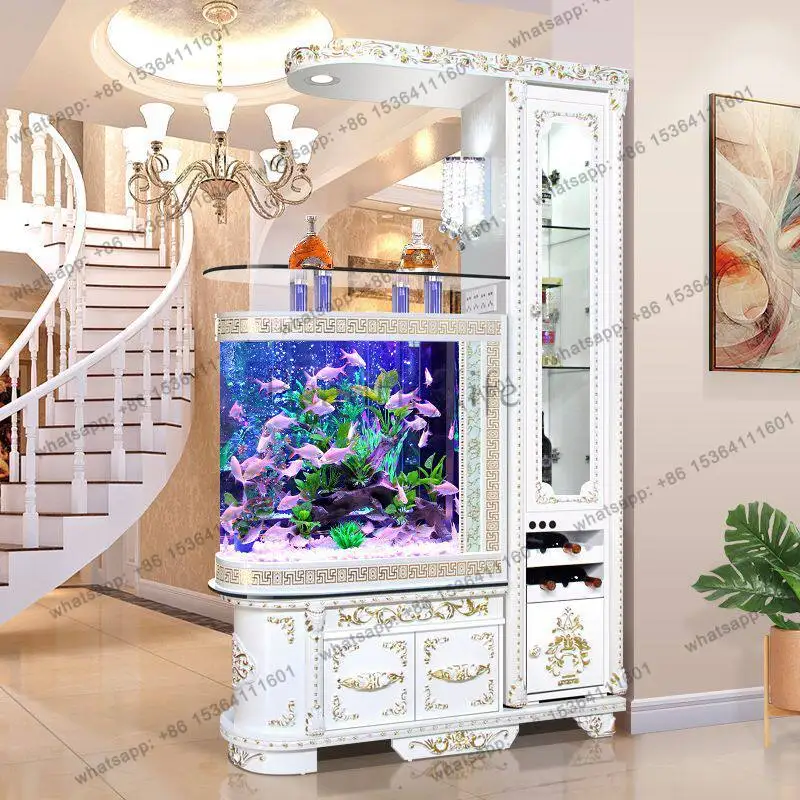 Wine cabinet fish tank partition wall screen floor-to-ceiling household ecological entrance aquarium integrated medium and large
