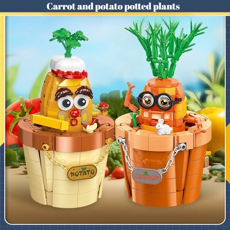 ألعاب التعليم المبكر للأطفال، نماذج مكعبات بناء الجسيمات الصغيرة، تجميع DIY ممتع، هدايا نباتات الجزر والبطاطس