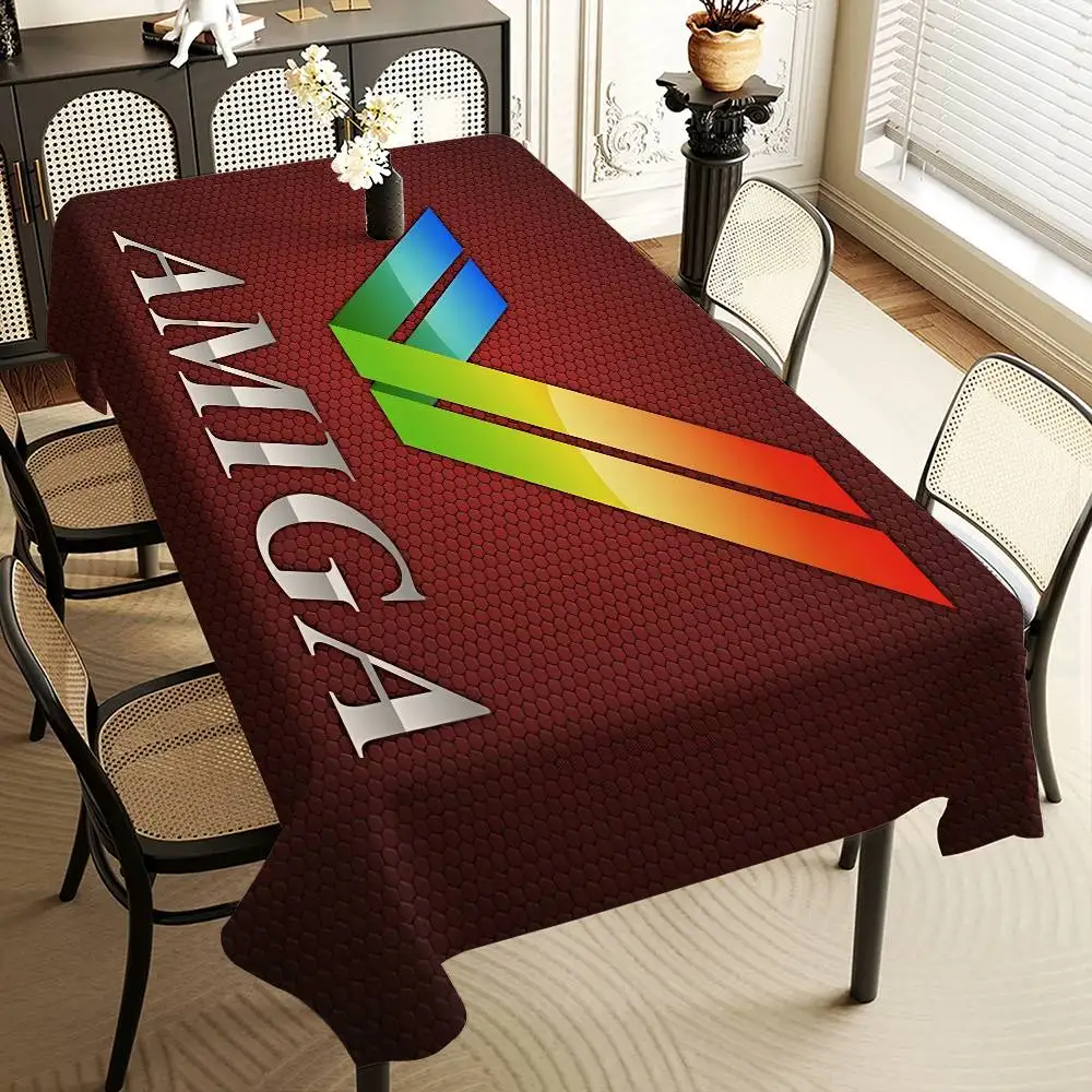 Amiga Logo Fashion Rectangle Tablecloths Printed Table Cloth For Farmhouse Holiday Wedding Party Dining Table Decor