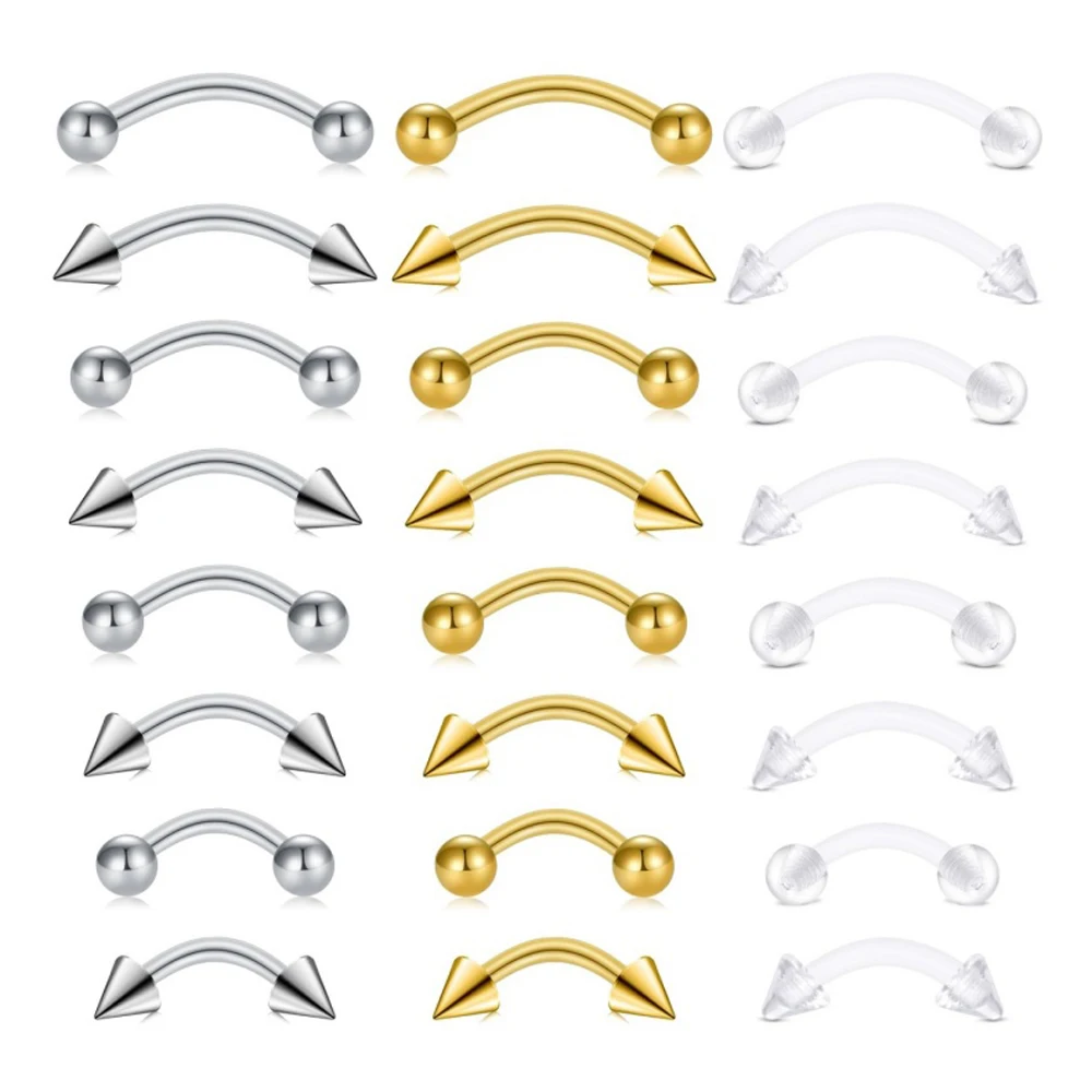 24PCS Eyebrow Rook Piercing Jewelry Set 16G Stainless Steel Acrylic Eyebrow Rook Set 6/8/10/12mm Retainers for Women Men