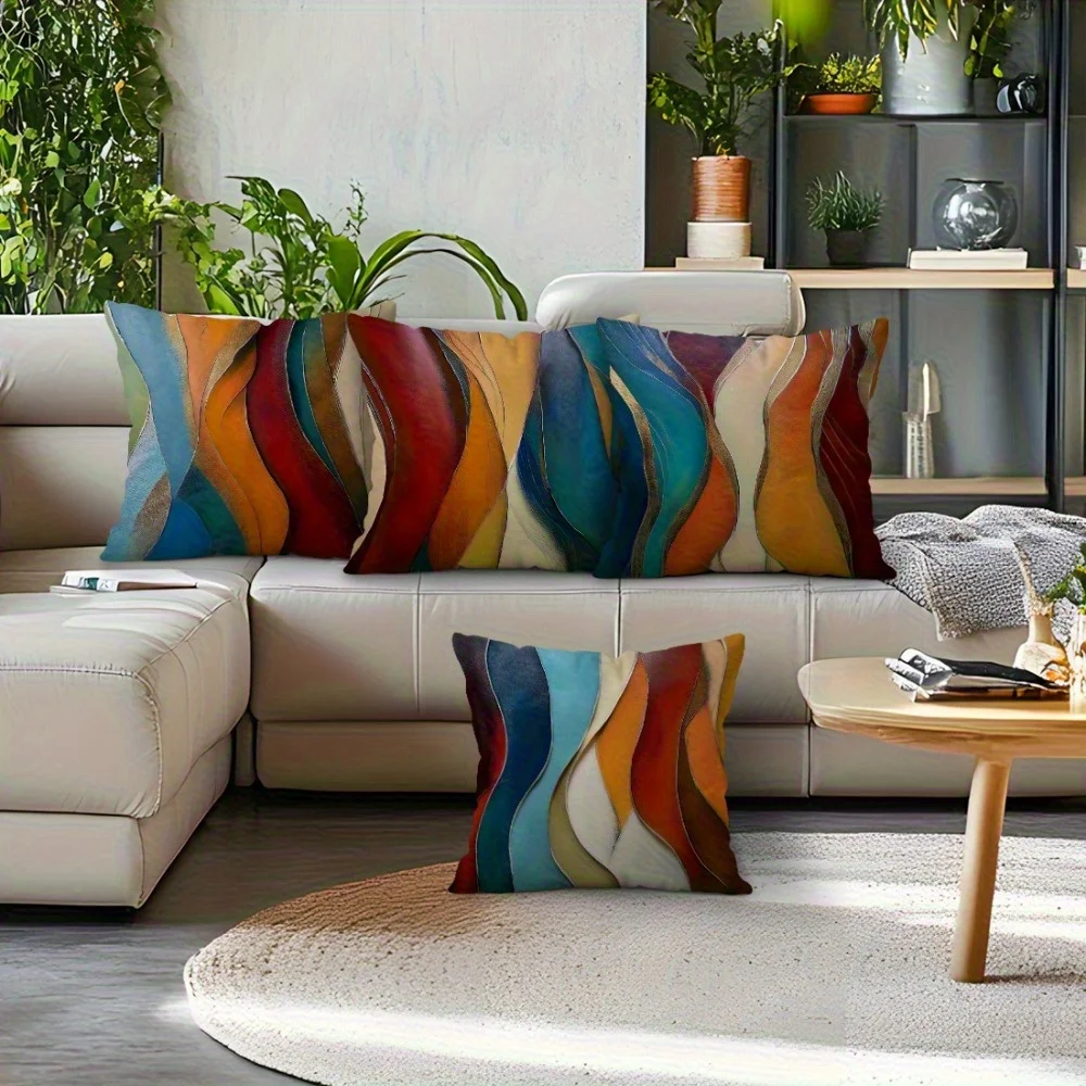 4pcs Colorful wave theme Single-sided printing Short plush Suitable for living rooms bedrooms sofas (excluding pillow cores)