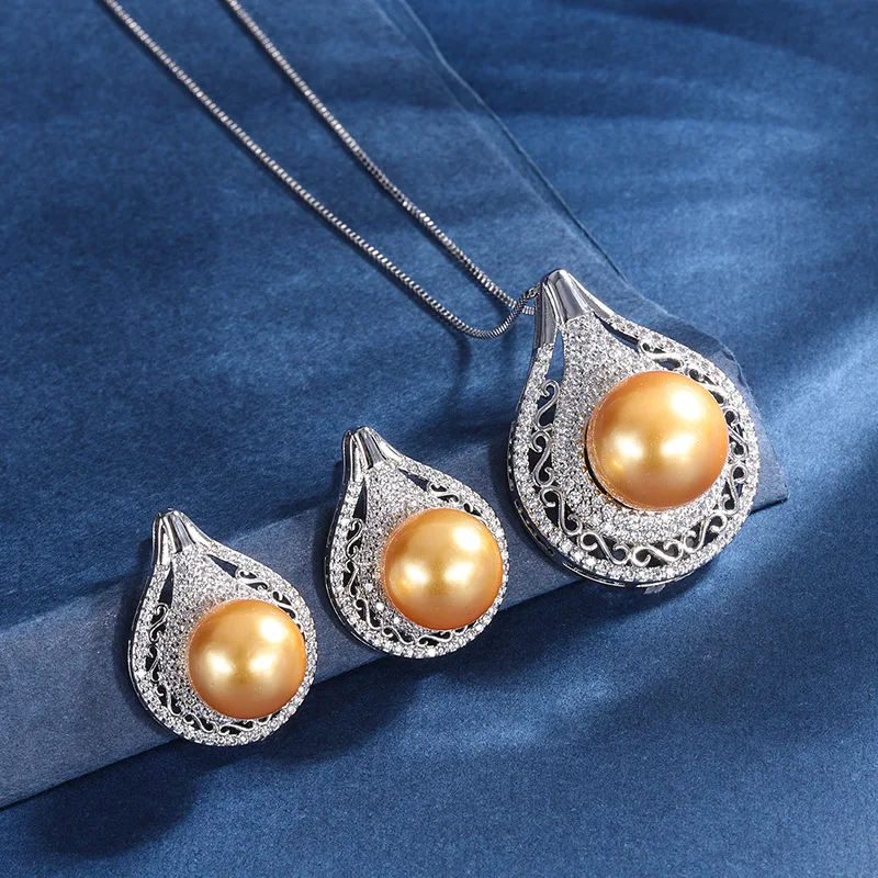 

2023 New Gold Pearl Water Droplet Pendant Necklace and Earring High Quality Trendy Women's Jewelry Wedding Anniversary Gift Body