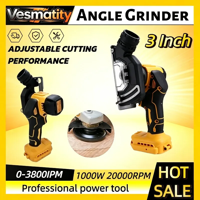 Cordless Angle Grinder 3 Inch Handle CUT OFF Electirc Cutting Mini Circular Saw Machine Power Tools for DeWALT 18V Battery