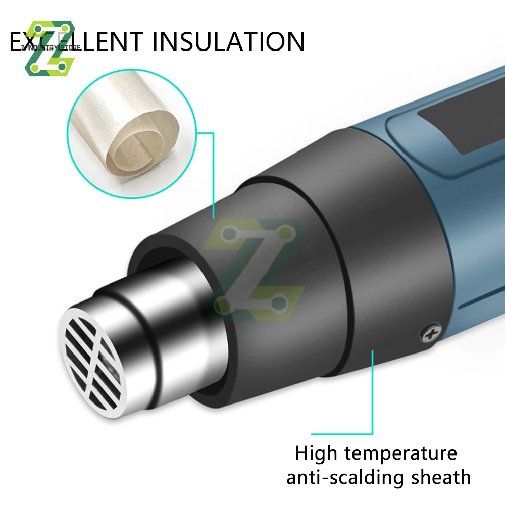 2000W Hot Air Gun LCD Temperatures Adjustable Mini Heat Gun Thermal Blower Shrink Wrapping With Four Nozzles Construction Dryers