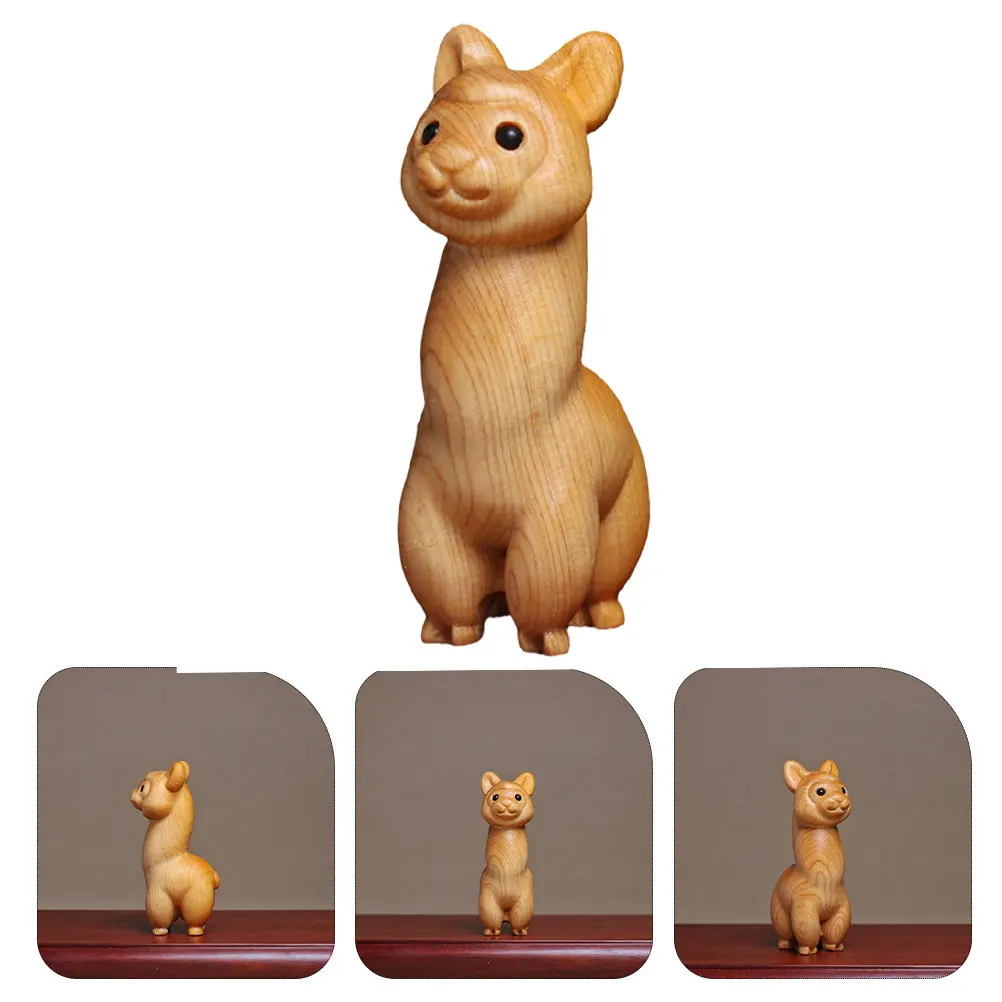 Meticulously Crafted Wooden Alpaca Statue Desktop Decoration Small Animal Ornament Bookshelf Bedside Table Accent Warm Wood