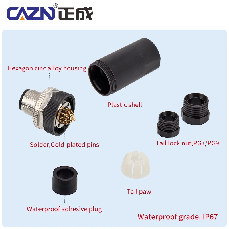 Hot Selling M12 Sensor Connector 2/3/4/5/6/8 Pins IP67 Solder Plastic Plug For Robotic Industry Male&Female In Stock