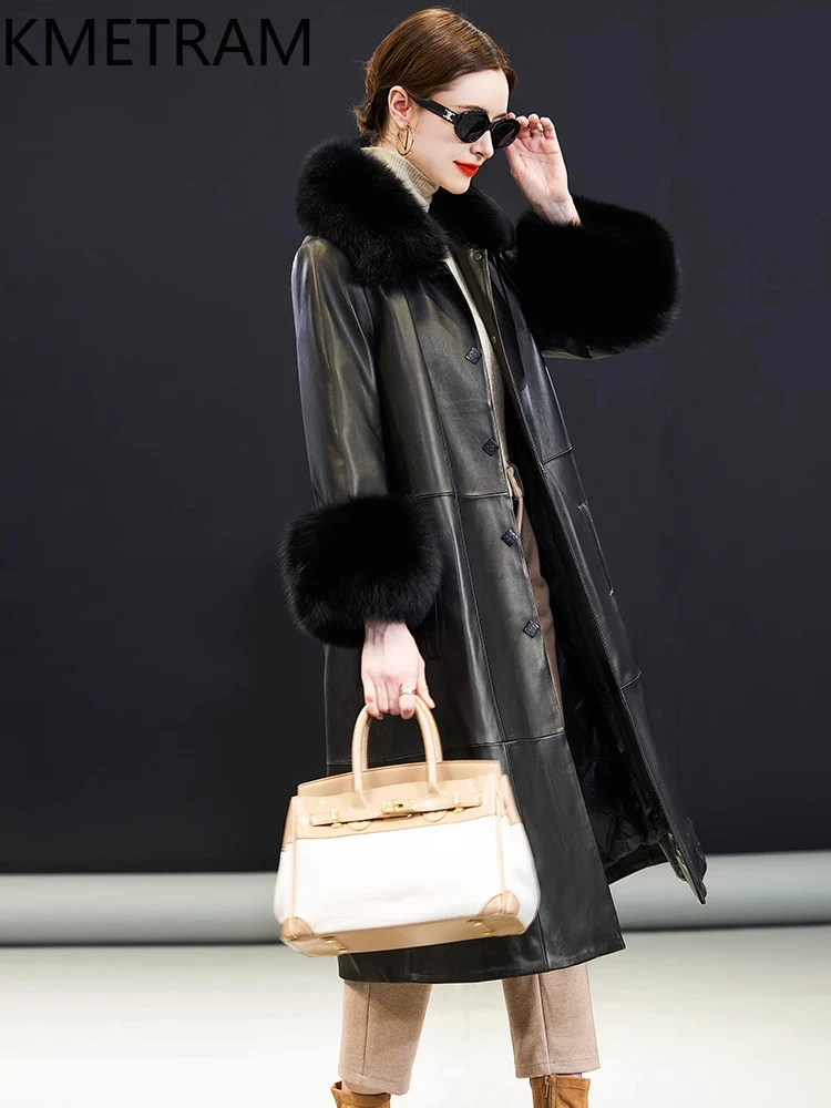 Piumino in vera pelle di pecora Donna Piumini lunghi di lusso Piumini invernali Collo in pelliccia di visone Cappotto allentato Abbigliamento donna 2025 │жа Ramonierz====к