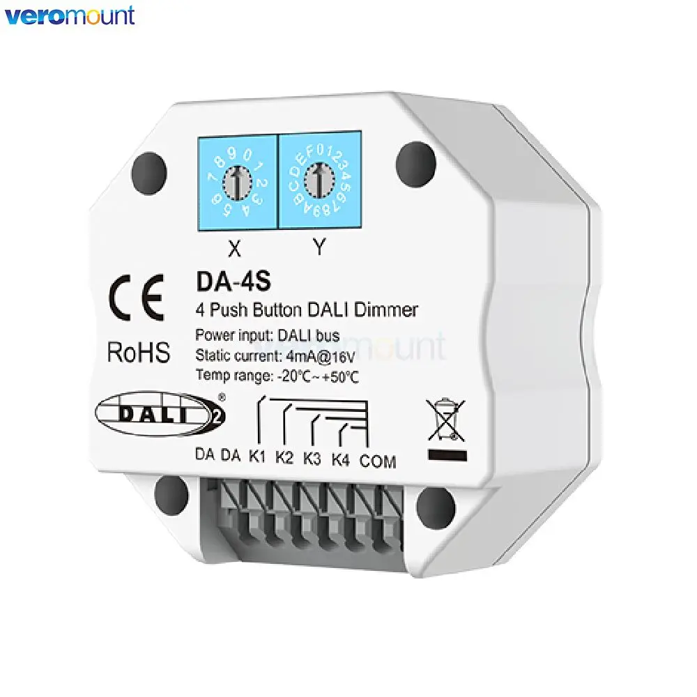 Skydance DA-4S DALI Dimmer 4 Push Button Control Enable to select 4 different addresses for controlling by encoding switch