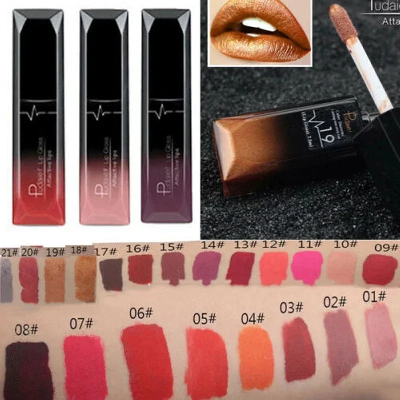 Waterproof Nude Matte Velvet Glossy Lip Gloss Lipstick Lip Balm Sexy Red Lip Tint 21 Colors Women Fashion Makeup Lipstick Tube