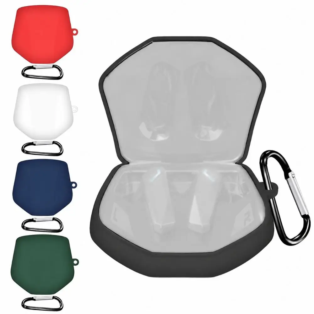 Silicone Protective Case for Lenovo GM2 Pro Wireless Gaming Earbuds Anti-Fingerprint Earphone Shell Cover with Carabiner Hook