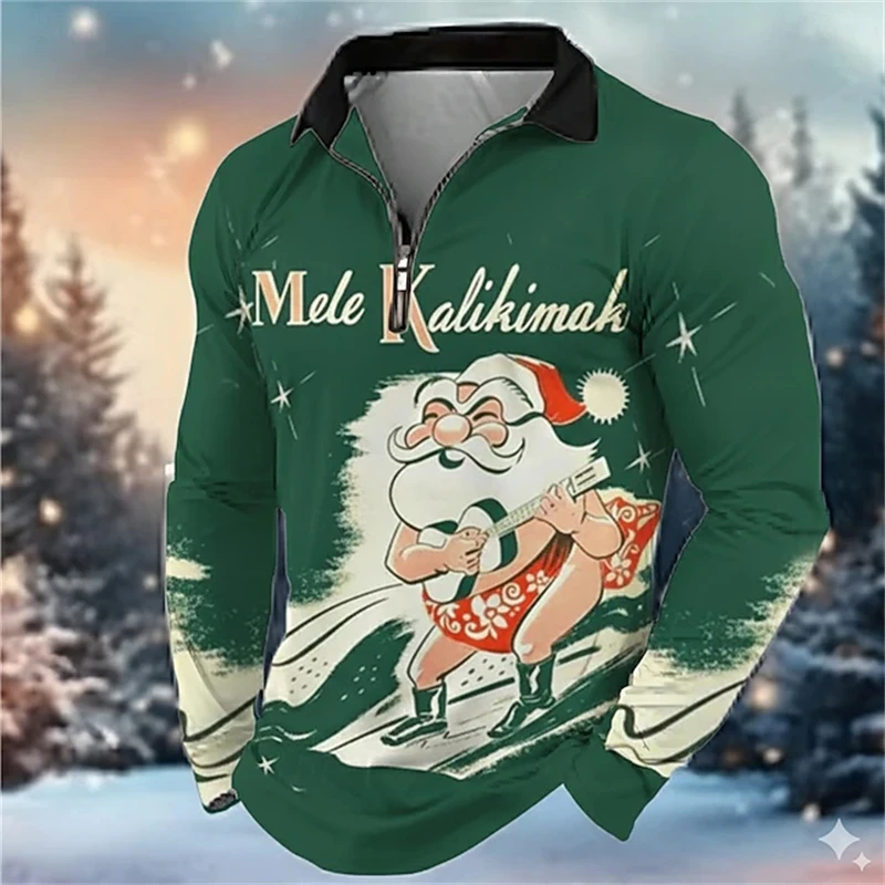 عيد الميلاد تحت عنوان الرجال فضفاضة تناسب تنفس قميص بولو ثلاثية الأبعاد مخصص سانتا كلوز نمط رداء علوي غير رسمي أنيق الرجال سستة قميص #3