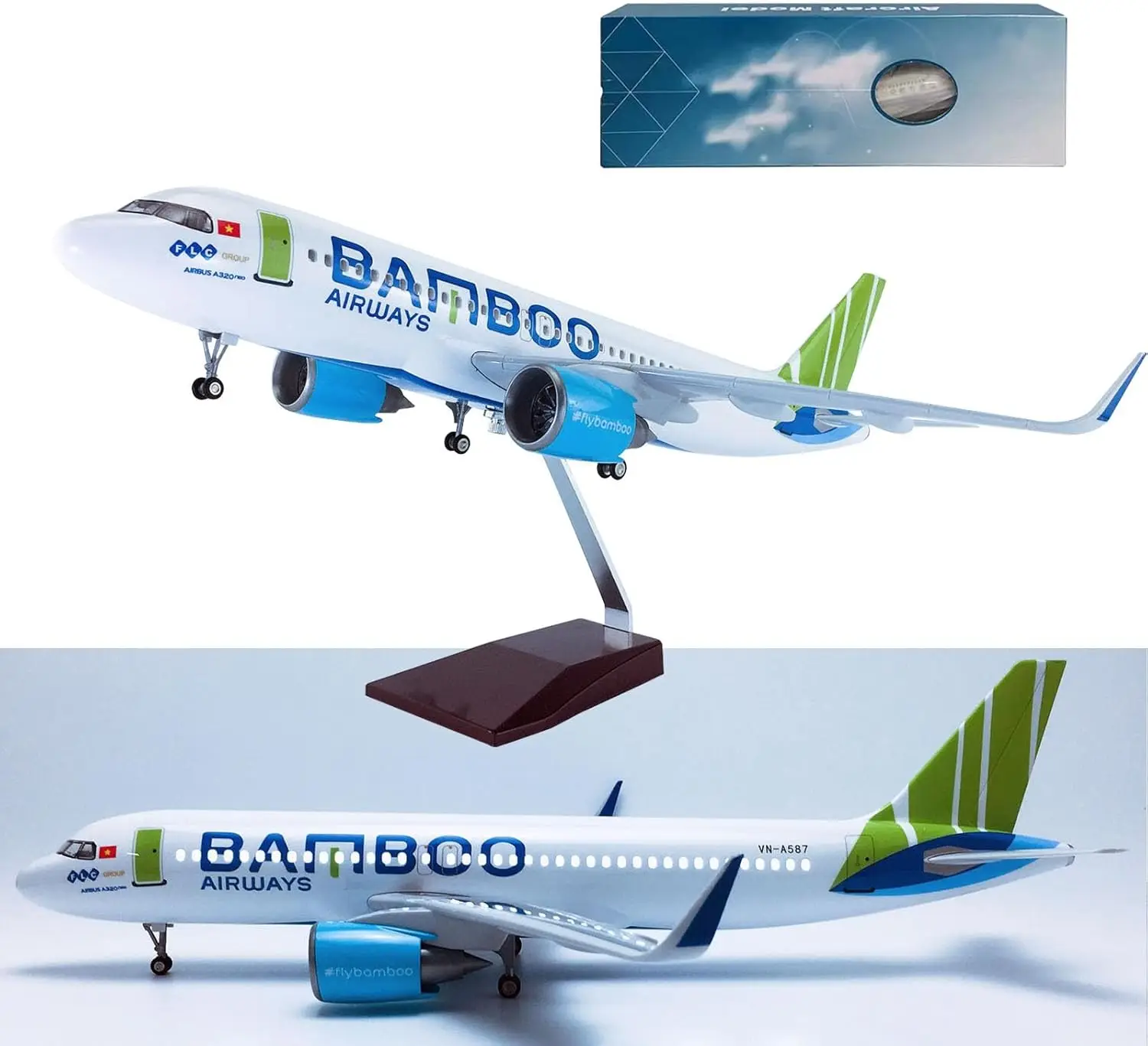 

1:80 Scale Airplane Model A320 Bamboo Airlines W Lights & Landing Gear Souvenir Plane Toy Resin Passenger Aircraft Collected