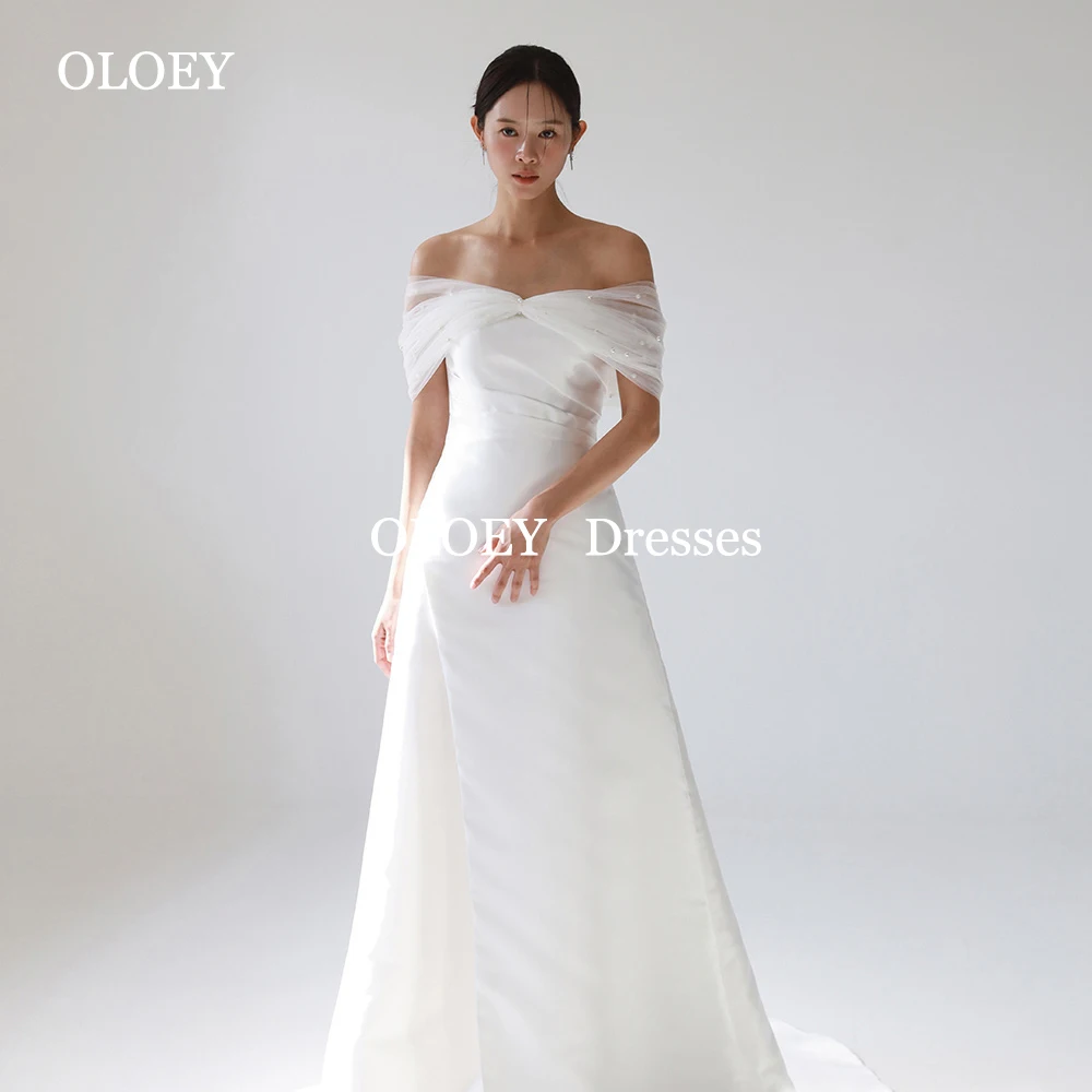 

OLOEY Elegant Strapless A Line Wedding Dresses Korea Photoshoot Pearls Bolero Pleats Bride Gowns Customized Corset Floor Length