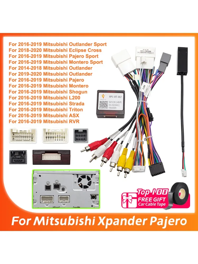 Kabel radia samochodowego do Mitsubishi Xpander Pajero Outlander Lancer EX, wiązka przewodów, wzmacniacz Rockford Fosgate RP5-MT-002, dekoder CANBus — 2