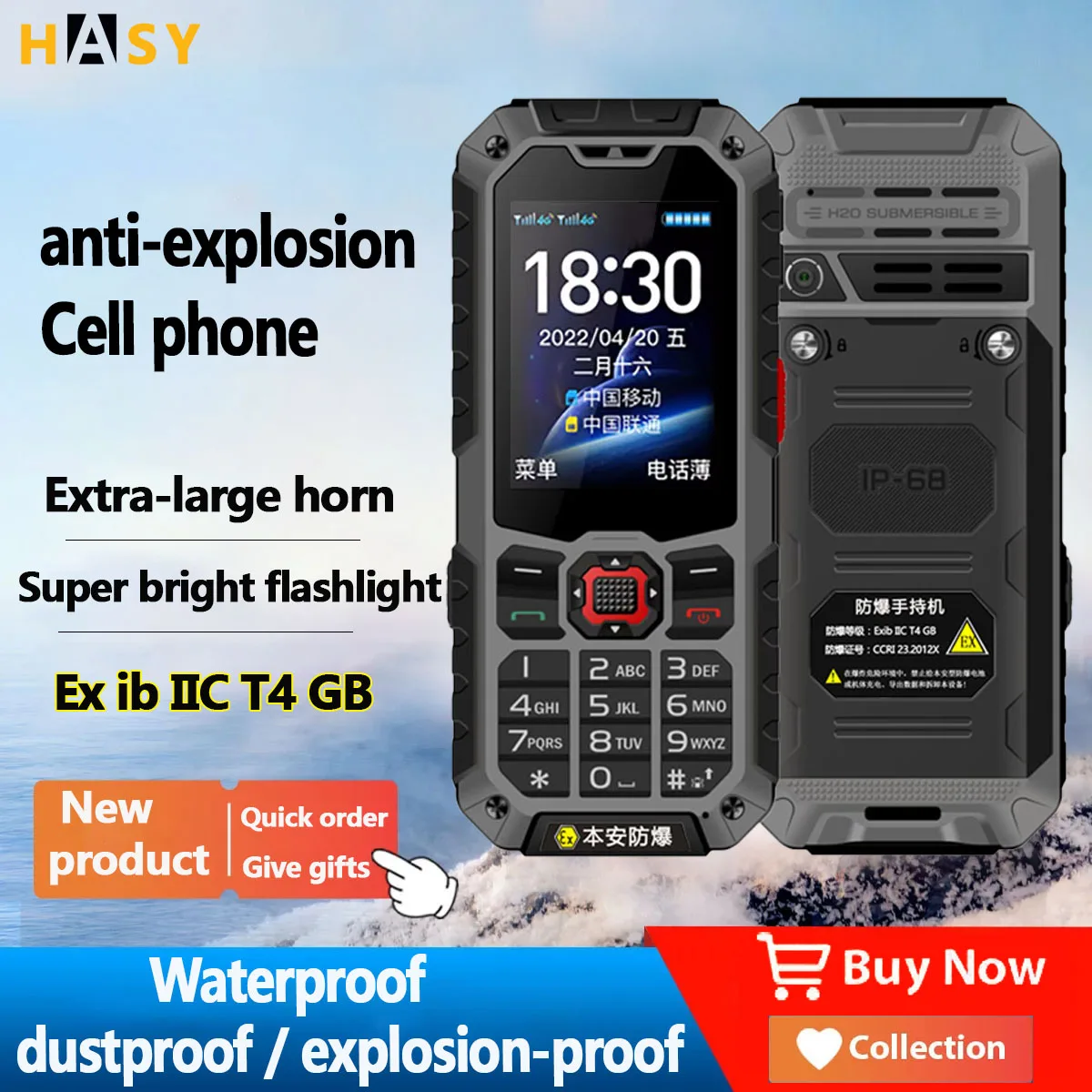 Smartphone com Tela Sensível ao Toque Ip68 3000mah Dual Sim 4g Lte Hasy-ex-s9 4g