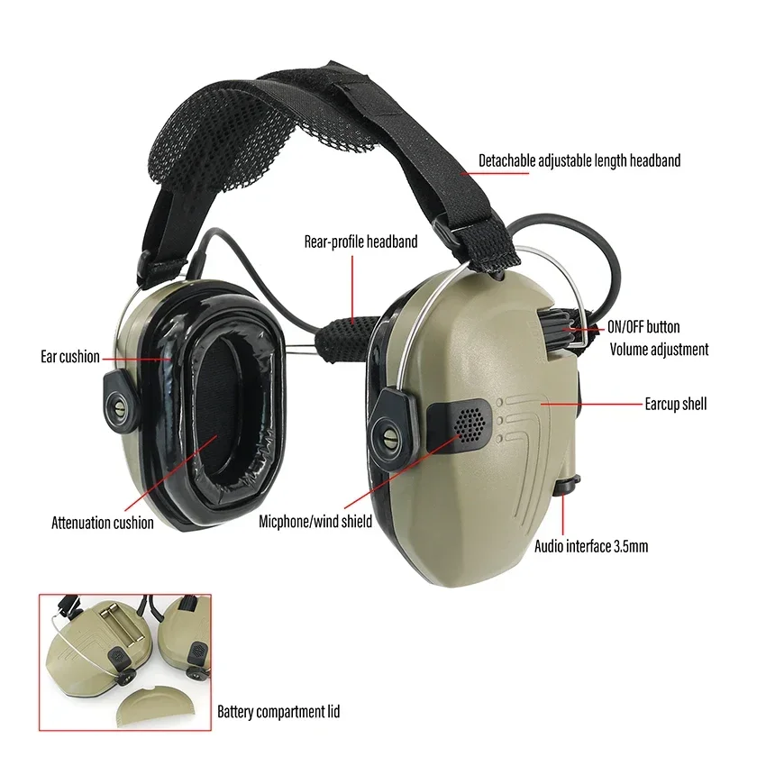 Tactical Active Headphones Ear Protection Noise Reduction Electronic Earmuffs Anti-noise Headset for Shooting Hunting Headphones