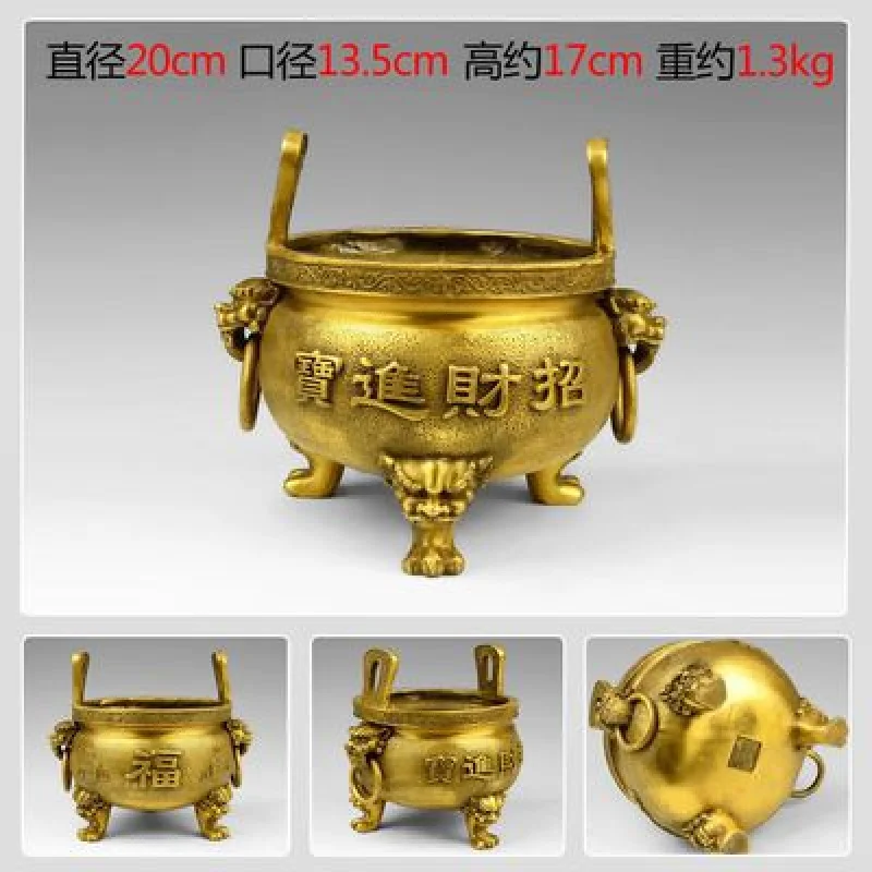 Brass Three-Legged Double-Ear Holder Sandalwood Burner Home Practical Ornament Copper Incense Bur