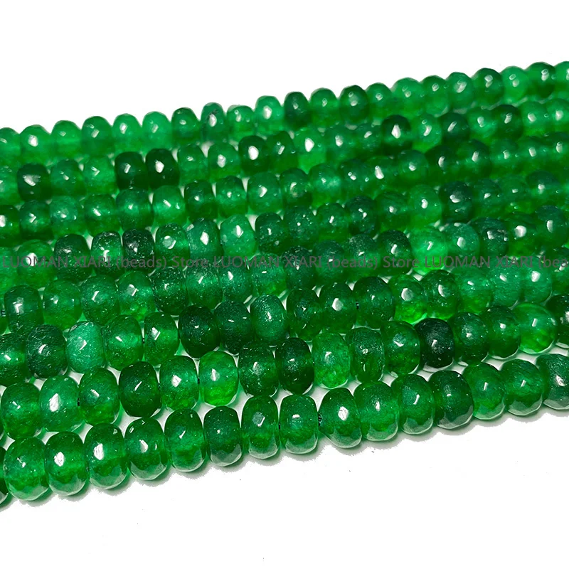 Natural Stone Beads 5X8MM Emerald color Green Chalcedony Loose Faceted Round Space Bead for Jewelry Making Diy Bracelet Charm