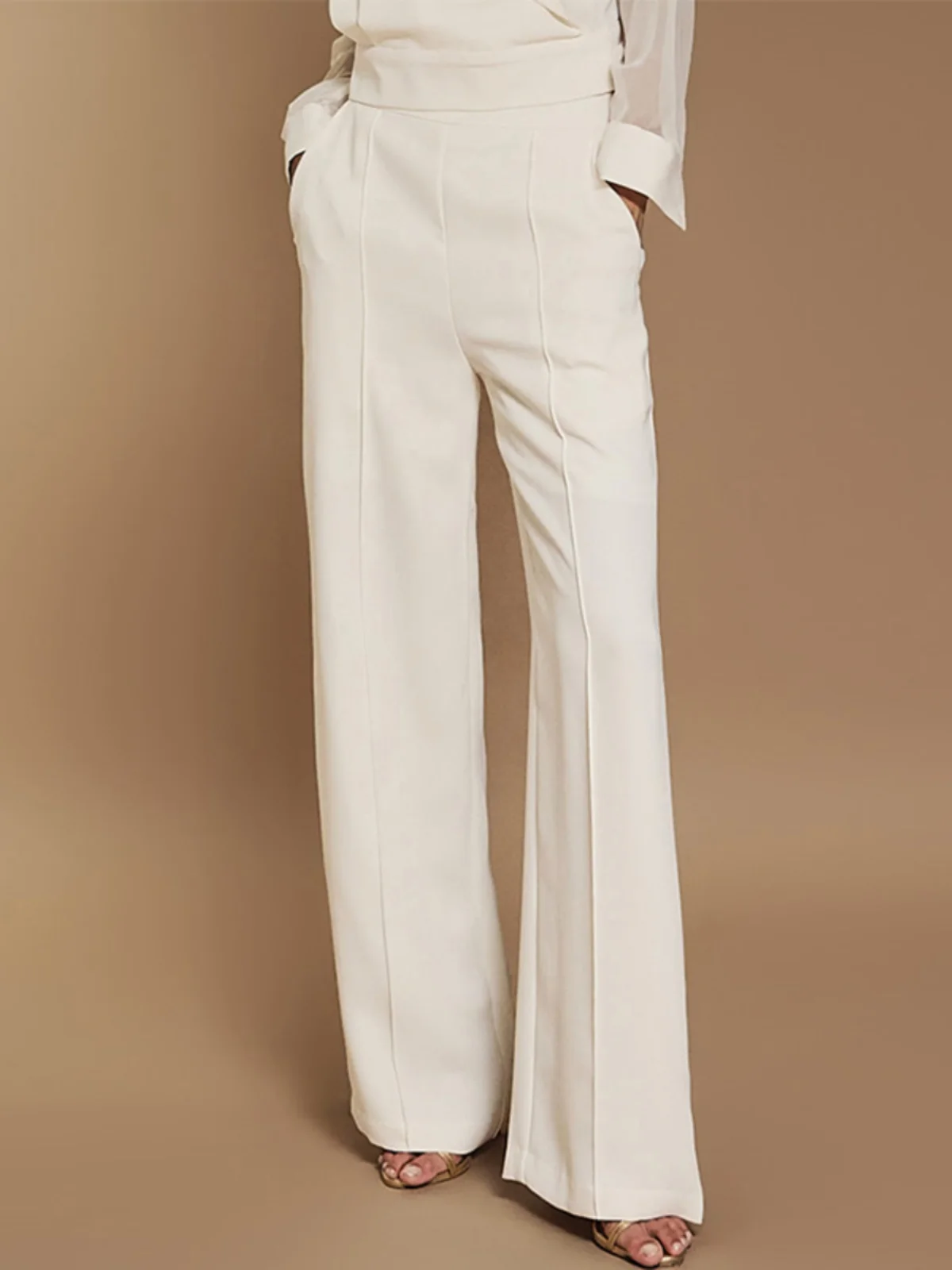 

Smart Queen Spring Summer High Waist Side ket Wide Leg Casual Pants Ele Lady Sle Loose Fit Straight Cut Trousers