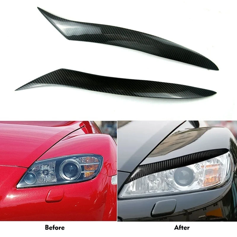 

Real Carbon Fiber Headlight Eyebrows Eyelids Stickers Trim Cover Headlight Lid For Mazda RX-8 RX8 2009-2012