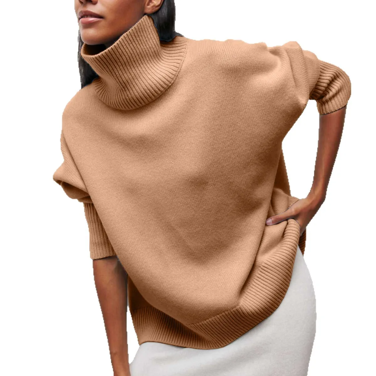 Autumn Winter Women's Pullover Sweater Solid Color Simple Casual High Neck Long Sleeve Knitte Sweaters Female Commuting Clothing