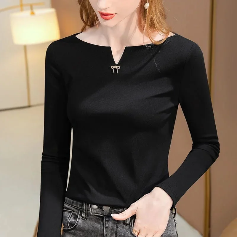 Women Spring Summer Style Tops Shirts Lady Casual Long Sleeve V-Neck Solid Color Basic Top T-shirts