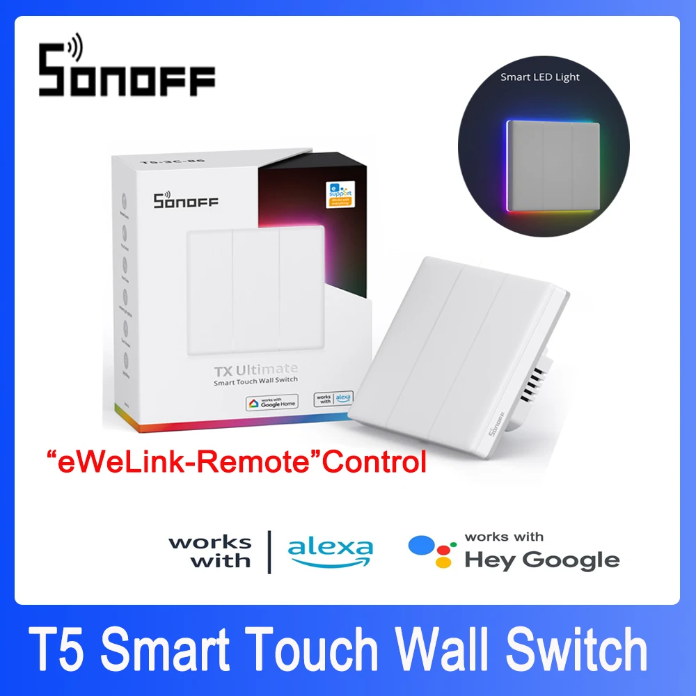 

SONOFF T5 86 TX Ultimate Wi-Fi Smart Switch Светодиодный светильник Многосенсорный сенсорный датчик работает с eWeLink Alexa Google Home Alice